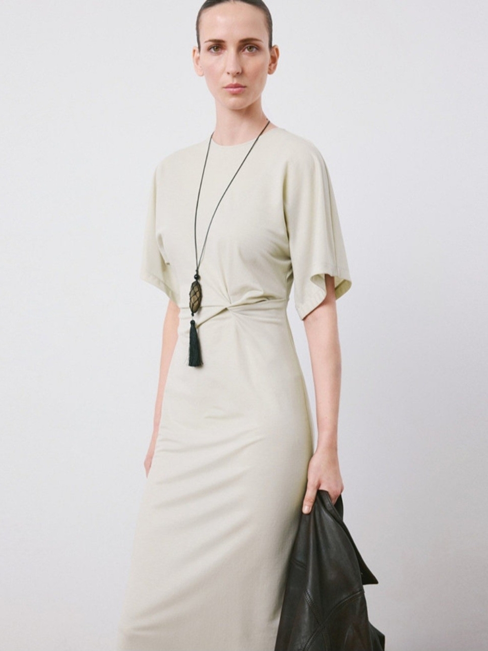 Mango Side Gathered Details Dress in Light Cream